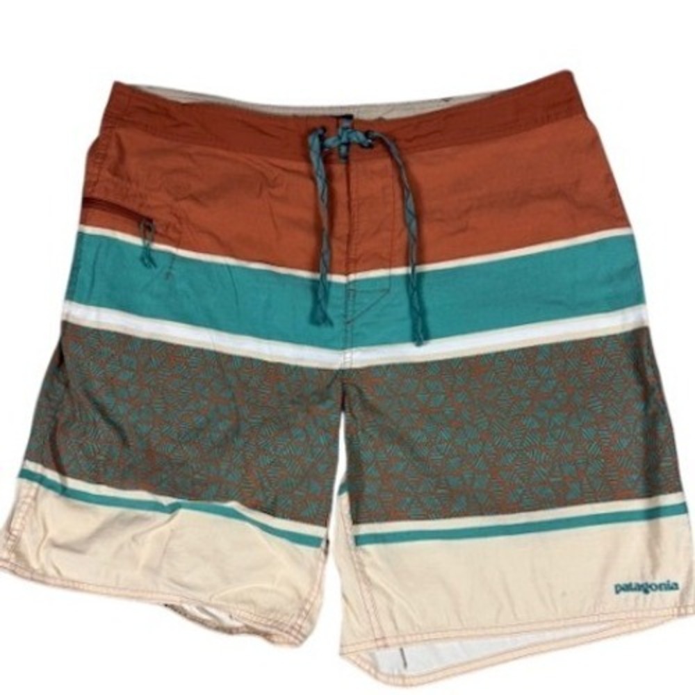 Patagonia Board Shorts Mens 38 Striped Geometric Multi-Color Nylon Swim Trunks